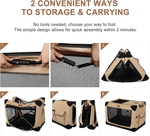 Miniatura 4 de Caja Suave para Perros Medianos, Caja Plegable Desmontable de 4 Puertas con Lados Suaves, Perrera de Viaje para Interior y Exterior