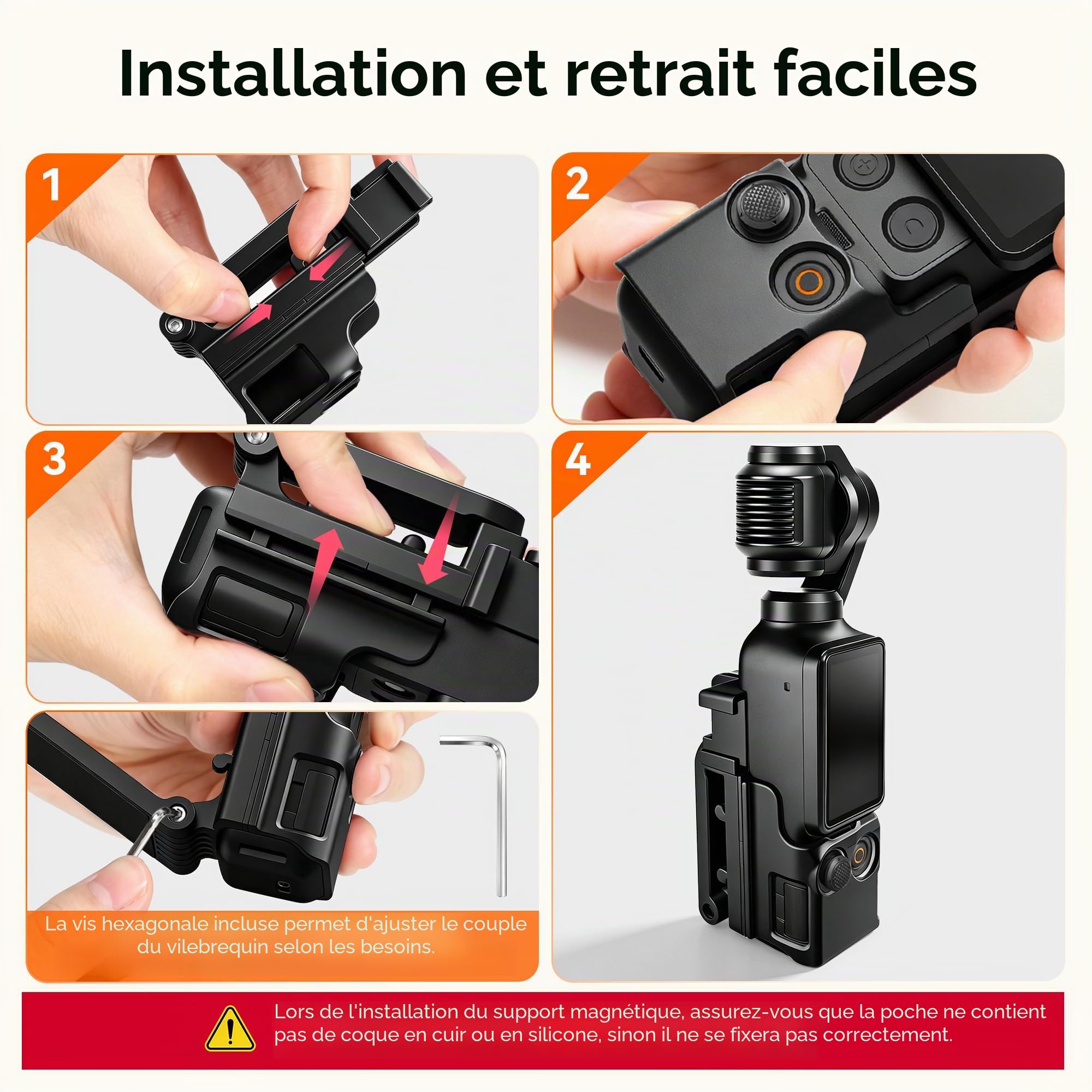 AMAZEAR Support magnétique pour DJI Osmo Pocket 4/3, Accessoire Pocket4/3, Adaptateur d'extension magnétique, Support de boîtier à succion Aimant sur Bureau, Surface Verticale, Ajustable à 180°