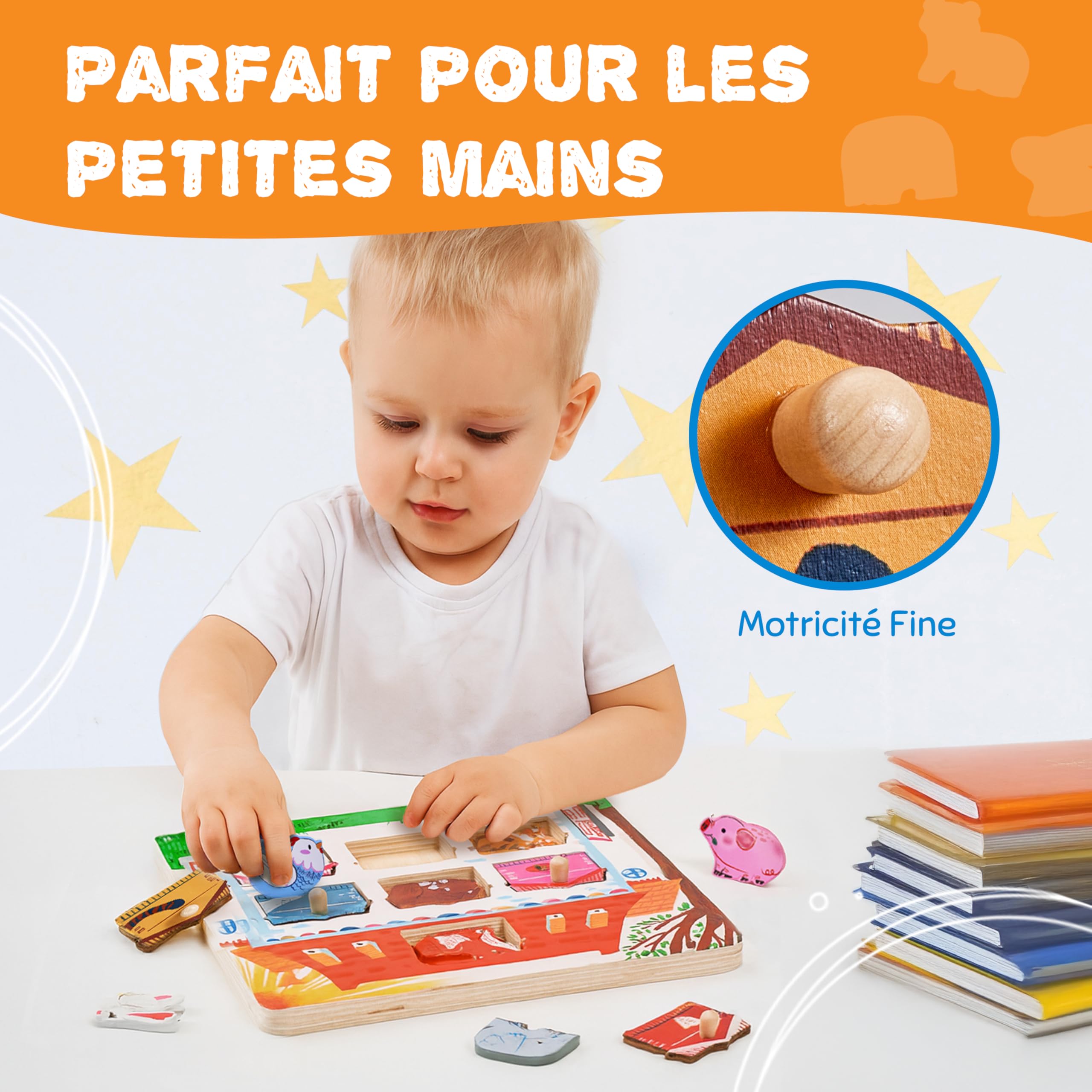 JoyCat Puzzle Bois Enfant 1 An Montessori Jouet Éducatif Animaux 7 Pièces Cadeau Anniversaire