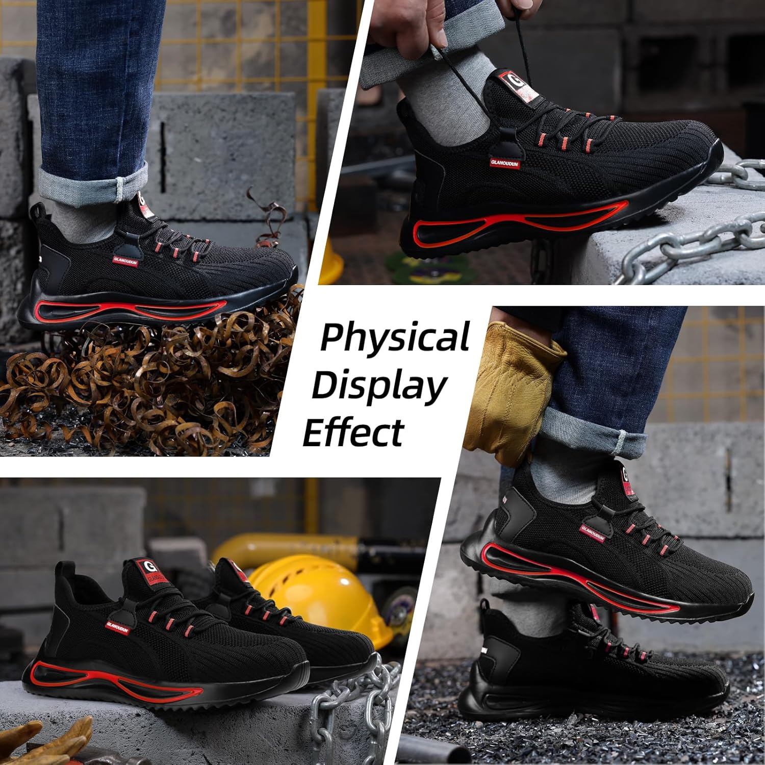 GLANOUDUN Steel Toe Shoes for Men Lightweight Work Shoes for Men Black Steel Toe Sneakers Comfortable Safety Tennis Sneakers Indestructible Men's Safety Footwear Industrial Construction - Image 6