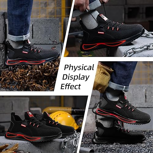 Miniatura 6 de GLANOUDUN Zapatos de punta de acero para hombre, zapatos de trabajo ligeros para hombres, zapatos de trabajo negros con punta de acero, zapatos de