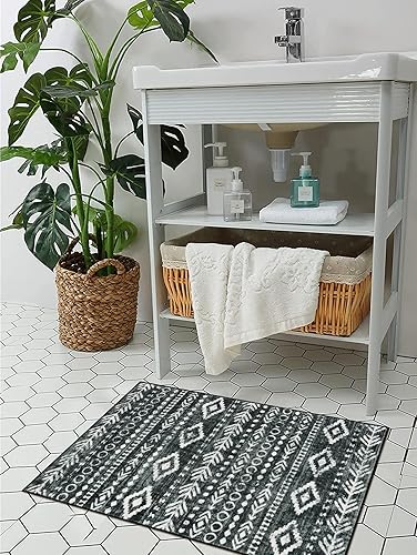 Miniatura 6 de Lahome Alfombra tribal bohemia de 2 x 3 pulgadas, lavable, antideslizante, para interiores y 2 x 6 pulgadas, color negro y blanco, alfombra de