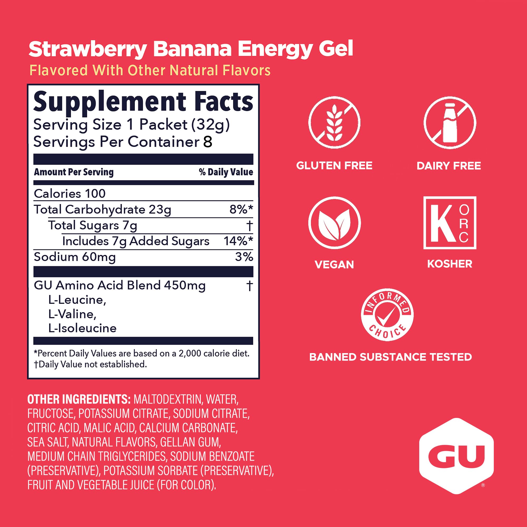 GU Original Sports Nutrition Energy Gel Strawberry Banana/8 Count AD 1