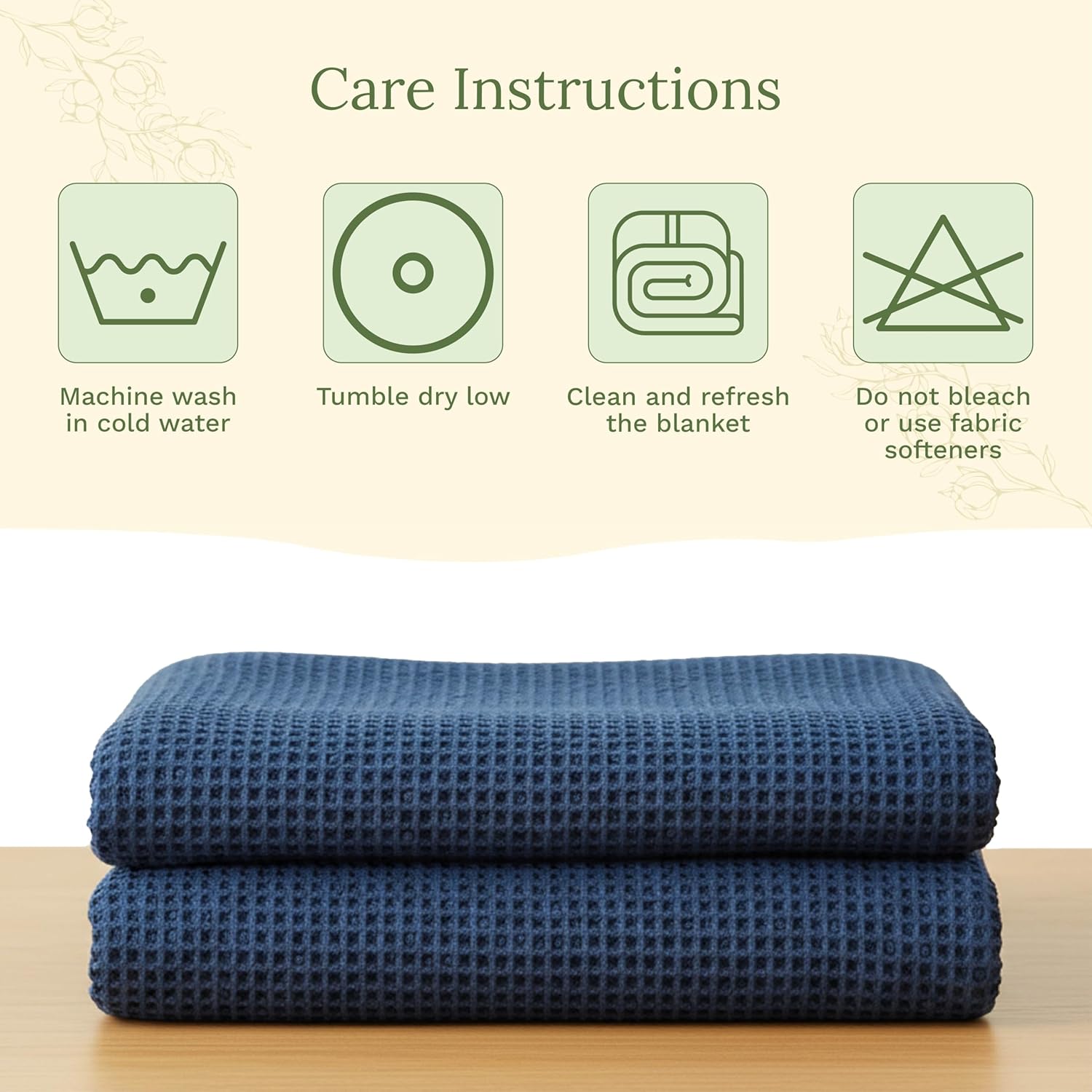 Organic Cotton Blue King Blanket - GOTS Certified, Waffle Weave, Soft, Breathable, Premium and All-Year 100% Cotton Blanket - Cozy, Hypoallergenic and Sustainably-Made (Navy Blue - King/Cal King) - Image 7