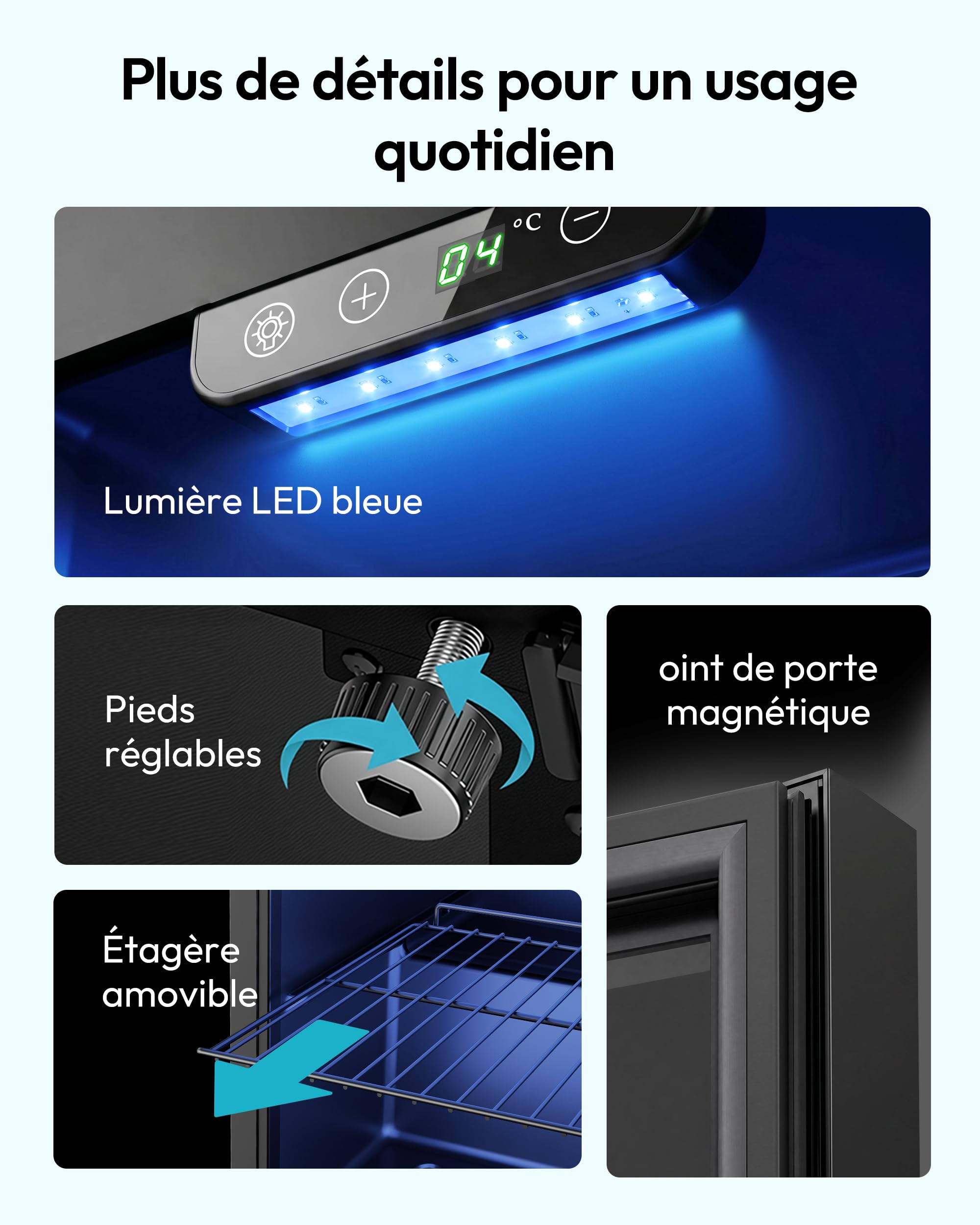 EUHOMY Réfrigérateur à Boissons 55 Canettes 36 L Silencieux 43 dB Porte Vitrée Noir