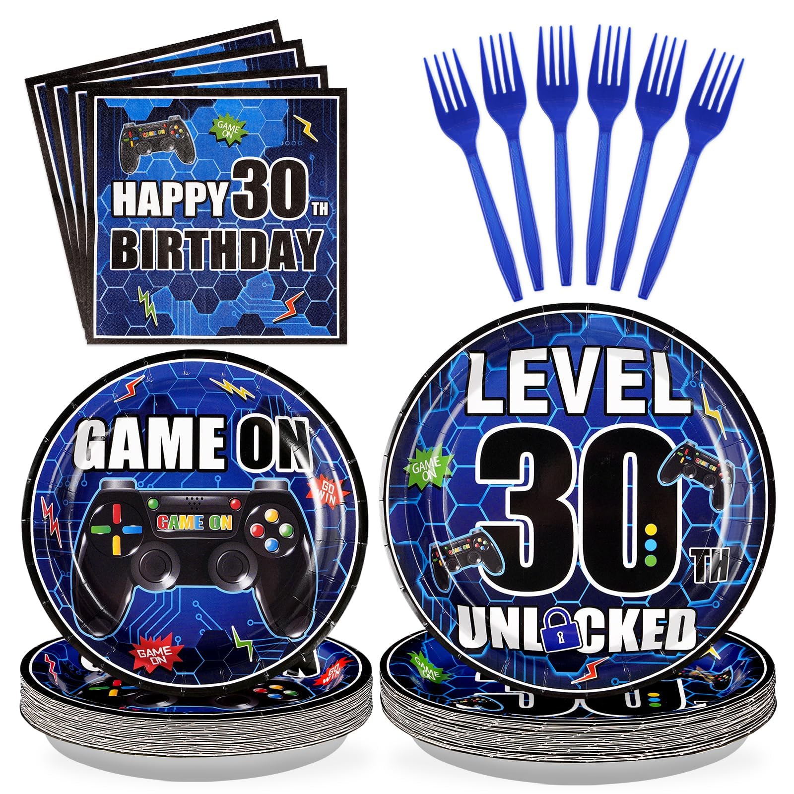 Grencian 96Pcs 30th Birthday Video Game Party Decoration, Serve 24