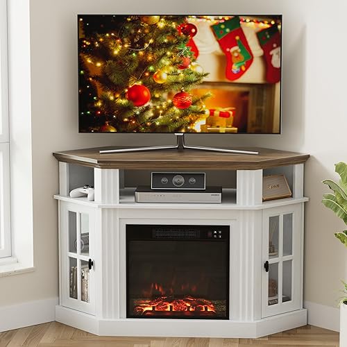 Miniatura 7 de Furmax Soporte esquinero para TV de hasta 65 pulgadas, consola de TV con chimenea eléctrica de 18 pulgadas, moderno centro de entretenimiento con
