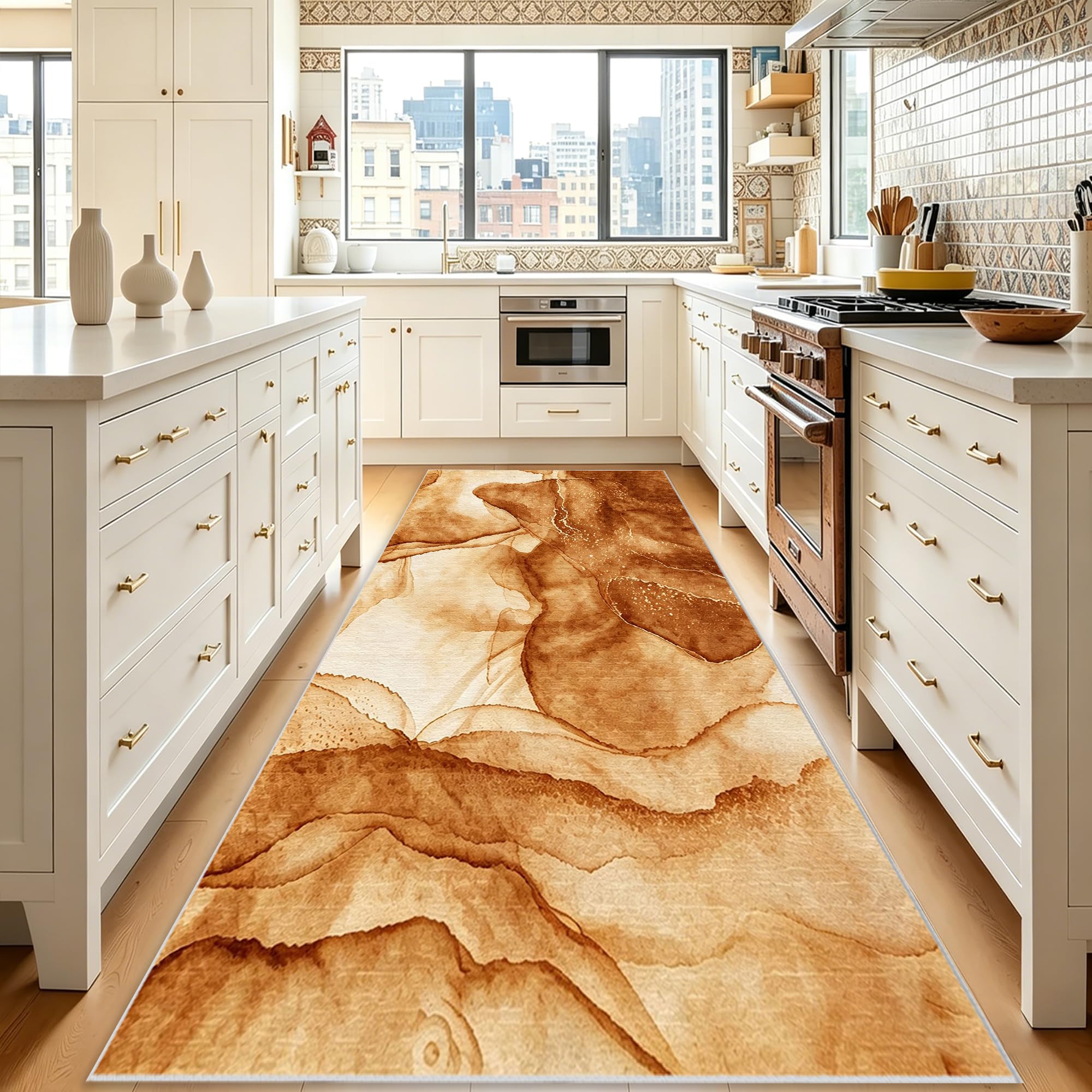 Alfombra pasillo larga 80 x 100 cm marrón lavable y antideslizante para pasillo y cocina