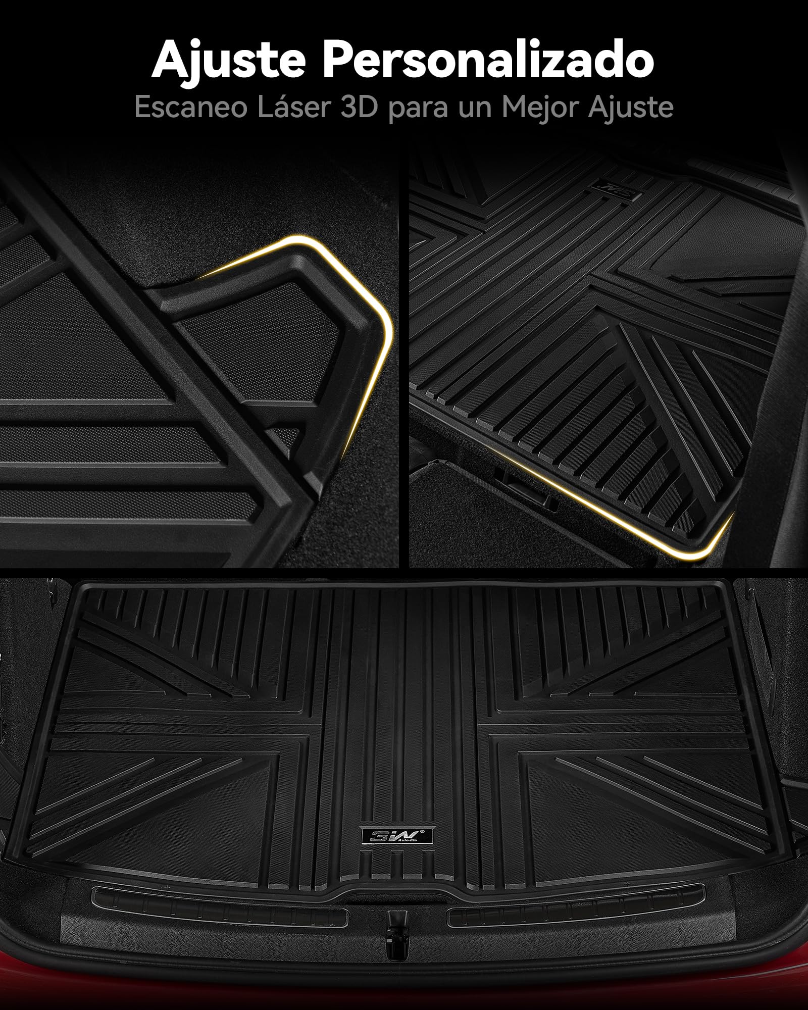 3W Alfombrilla Maletero de Coche para Mini Countryman F60 2017-2024, Protector de Maletero Personalizada de TPE para Todo Clima para Mini Countryman Juego Completo de Alfombrillas, Accesorios, Negro