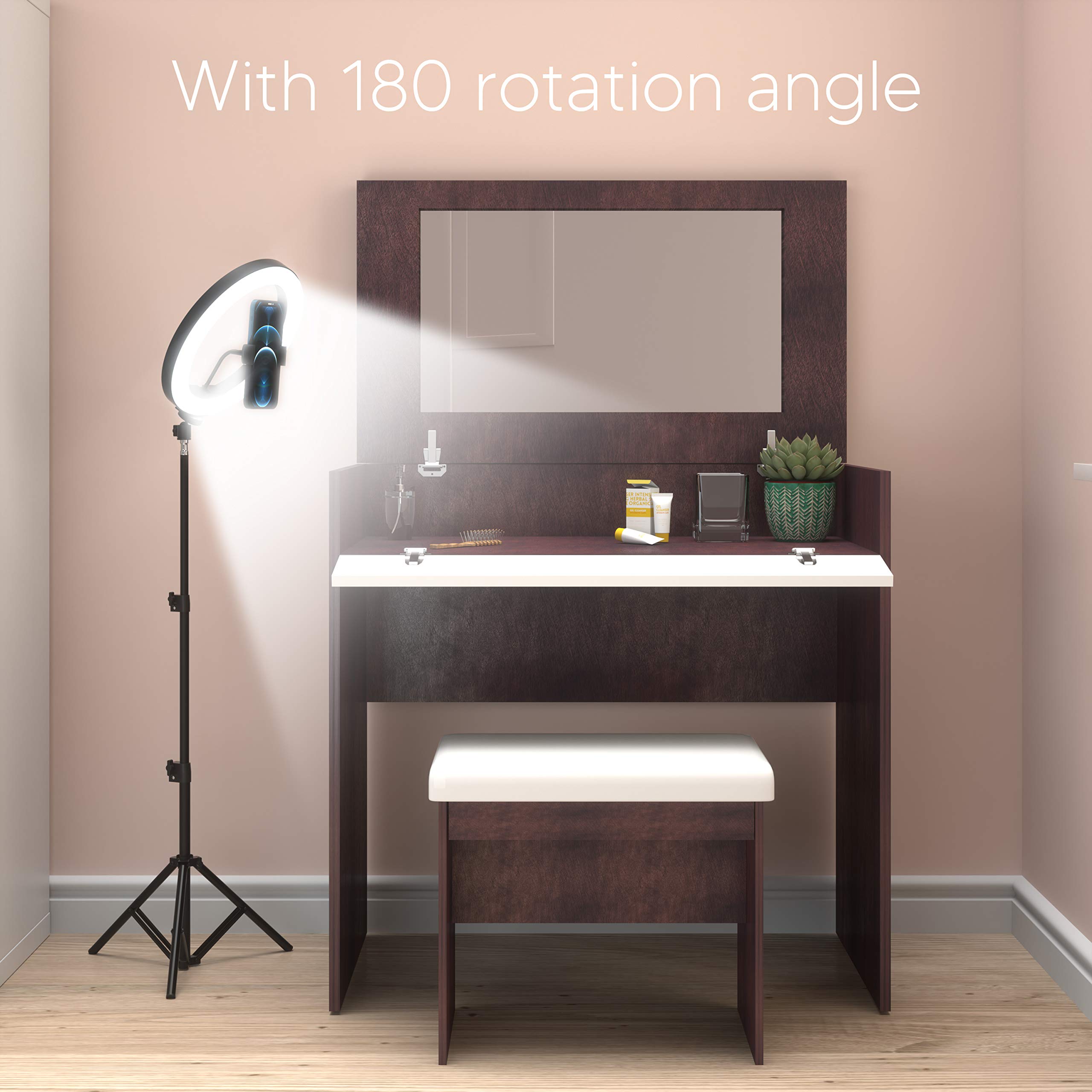 TALK WORKS 10" Selfie Ring Light Compatible w/ iPhone 13/13 Pro/13 Pro Max/14/14 Plus/14 Pro/14 Pro Max - Halo LED Circle Phone Holder Tripod Stand for Tiktok, Live Stream, Video Recording (Black)