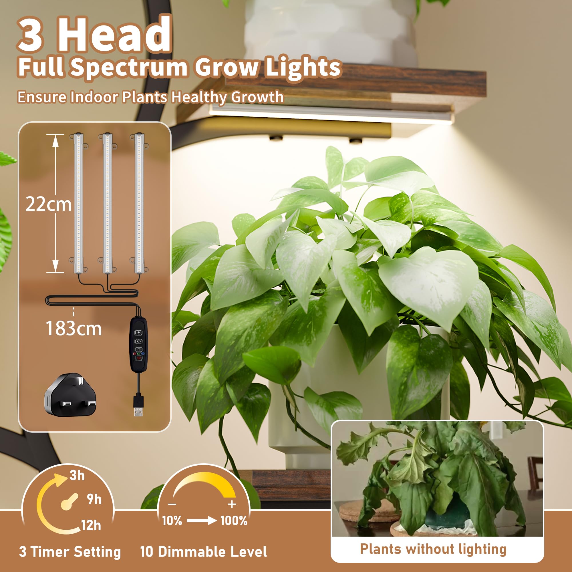 COKOLILA Luce per Piante con Supporto, Lampada per Piante a Spettro Completo Regolabile in Altezza con Timer 3/9/12 Ore, 10 Luminosità, 3 Modalità, Ideale per Piccole Piante (Senza Adattatore