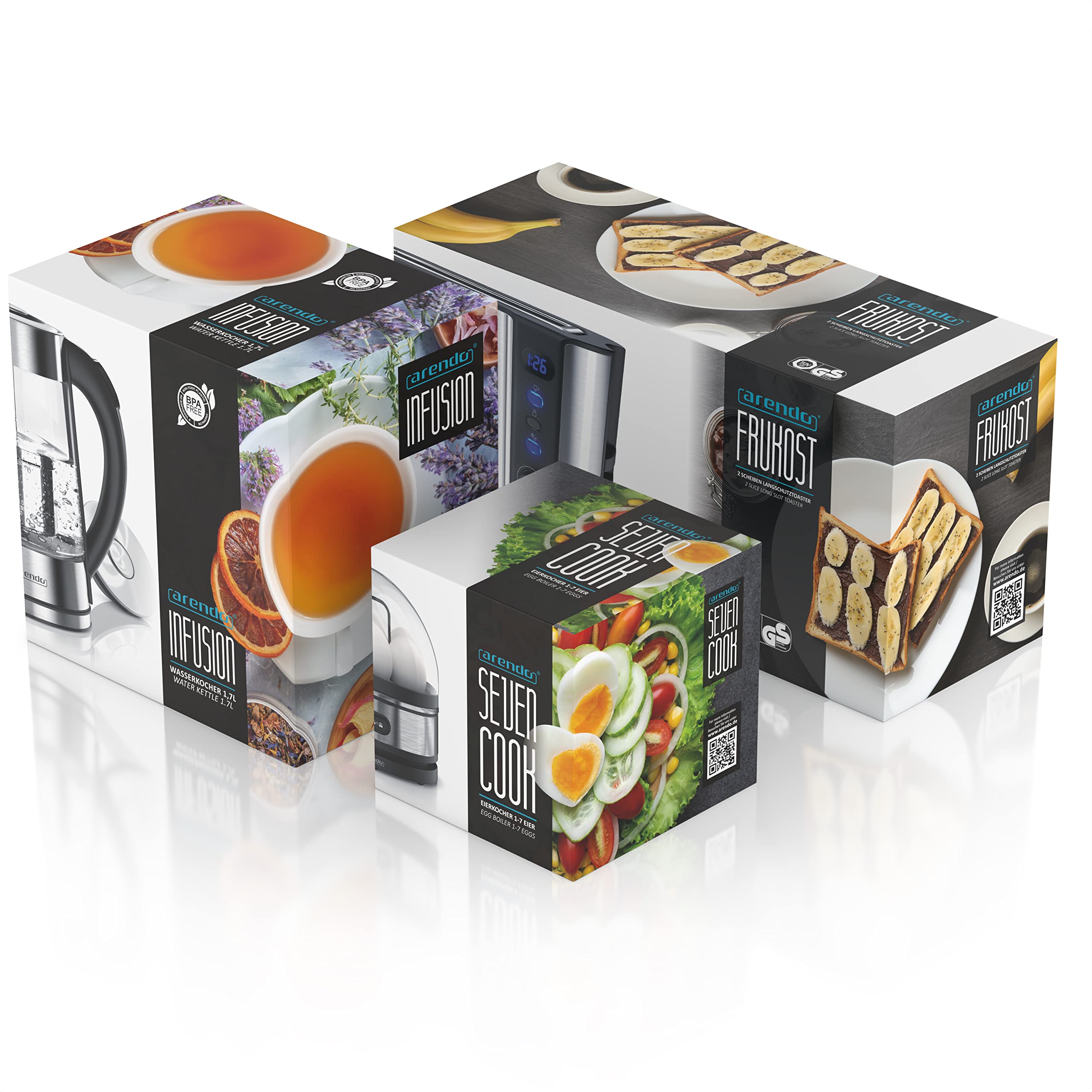 Arendo Wasserkocher Toaster SET Edelstahl 1000W Eierkocher