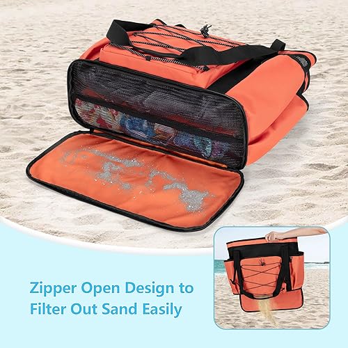 Vista 2 de Fasrom Bolsa de playa grande de malla con parte inferior con cremallera, bolsa de playa de gran tamaño con separación húmeda y seca para viajes