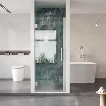 WELLFOR 2930 in. W x 72 in. H Frameless Hinged Shower Door with 3/8" Clear Tempered Glass, Easy-Clean Glass Shower Door, Reversible Left/Right Opening, Chrome