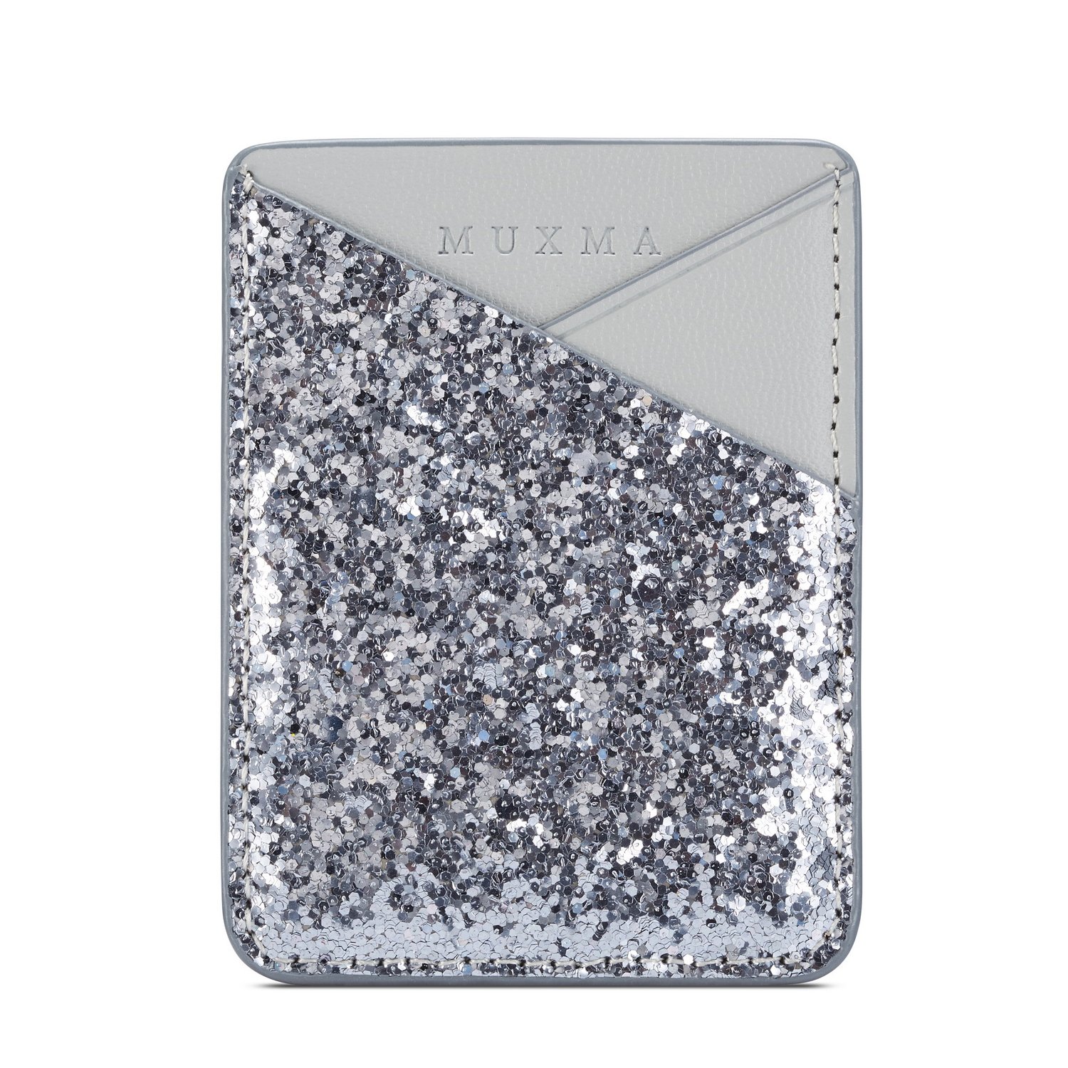 Arlgseln Glitter Card Holder,Multi-functional Wallet Sleeve Stick on Smartphone, Silver, All of model
