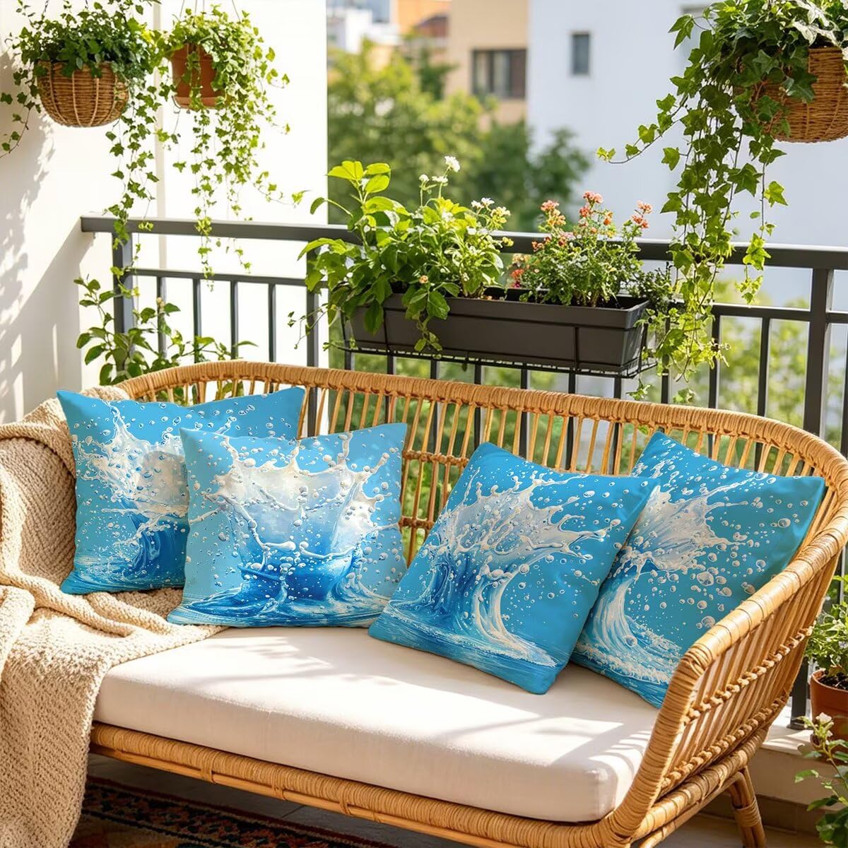 Federe Cuscini Divano 55x55 cm, Blu Navy Cuscini per Divano, Velluto Federe Cuscino Letto Impermeabili Set da 4, Copricuscini Estate Motivo con Cerniera Invisibile Design per Sofá, Regalo Donna D-65