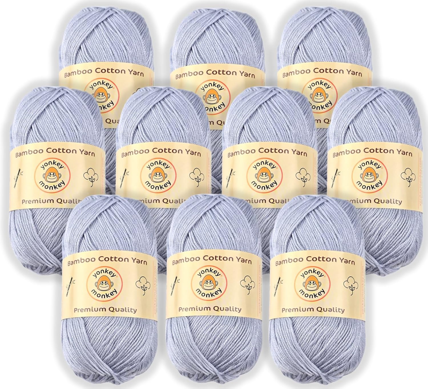 10-Pack of Yonkey Monkey 500 Grams Yarn - 70% Rayon derived from Bamboo, 30% Cotton - Imported - White Gray 9006