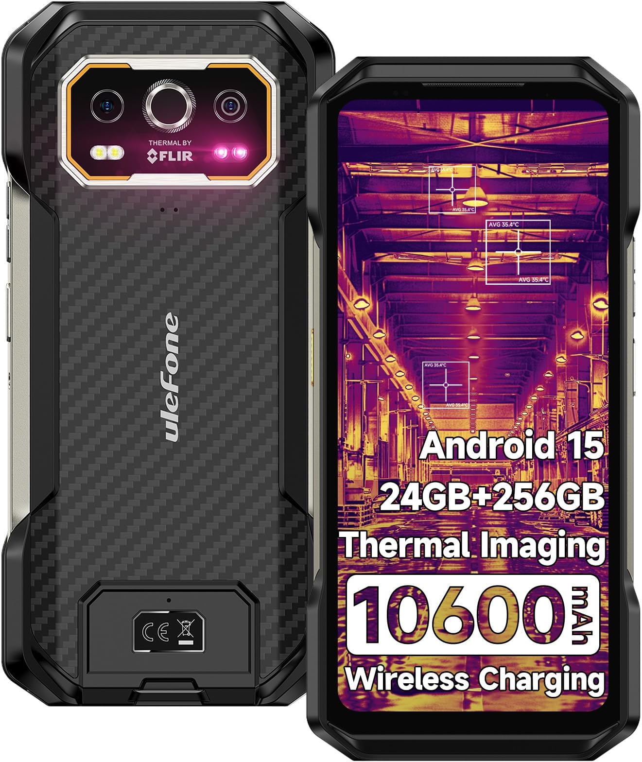 Armor 27T Rugged Smartphone Thermal Imaging Android 15, 24GB+256GB, 10600mAh Wireless Charging 64MP Night Vision 6.78" FHD+ 120Hz IP68/69K Waterproof Dual SIM 4G Phones 3-Card Slot NFC