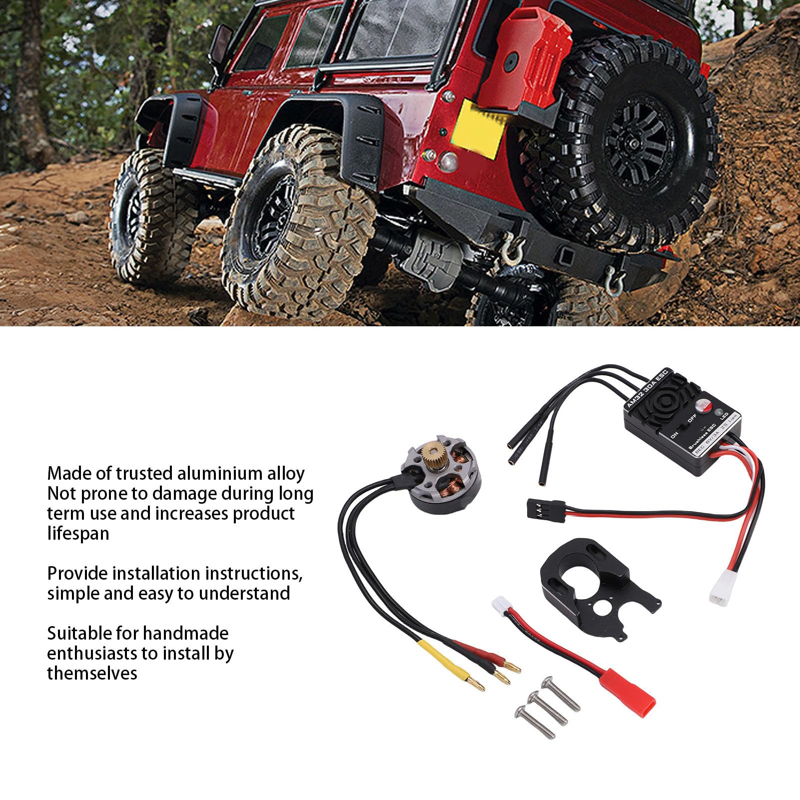 Bnineteenteam Silnik Bezszczotkowy, Silnik Outrunner 30A ze Stopu Metali ESC Combo do Zdalnie Sterowanych Pojazdów Gąsienicowych RC SCX24 RC