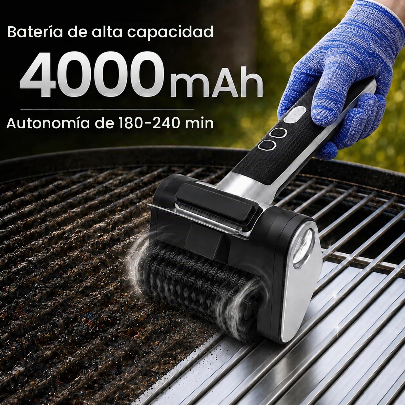 WHATOOK Cepillo Barbacoa Eléctrico, 3 Velocidades, LED, 4000 mAh, USB-C