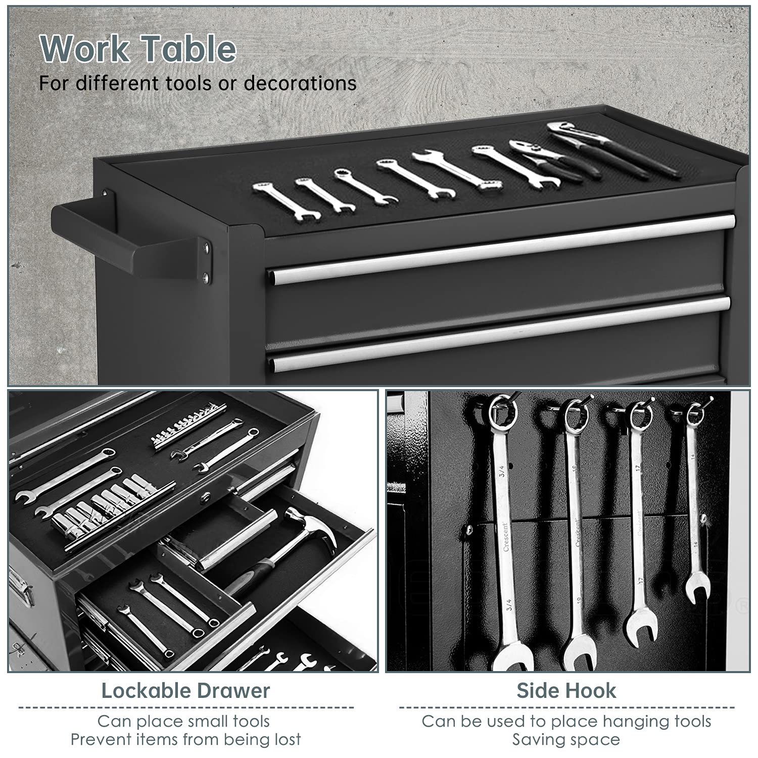 8Drawer Rolling Tool Chest, High Capacity Tool box with Locks