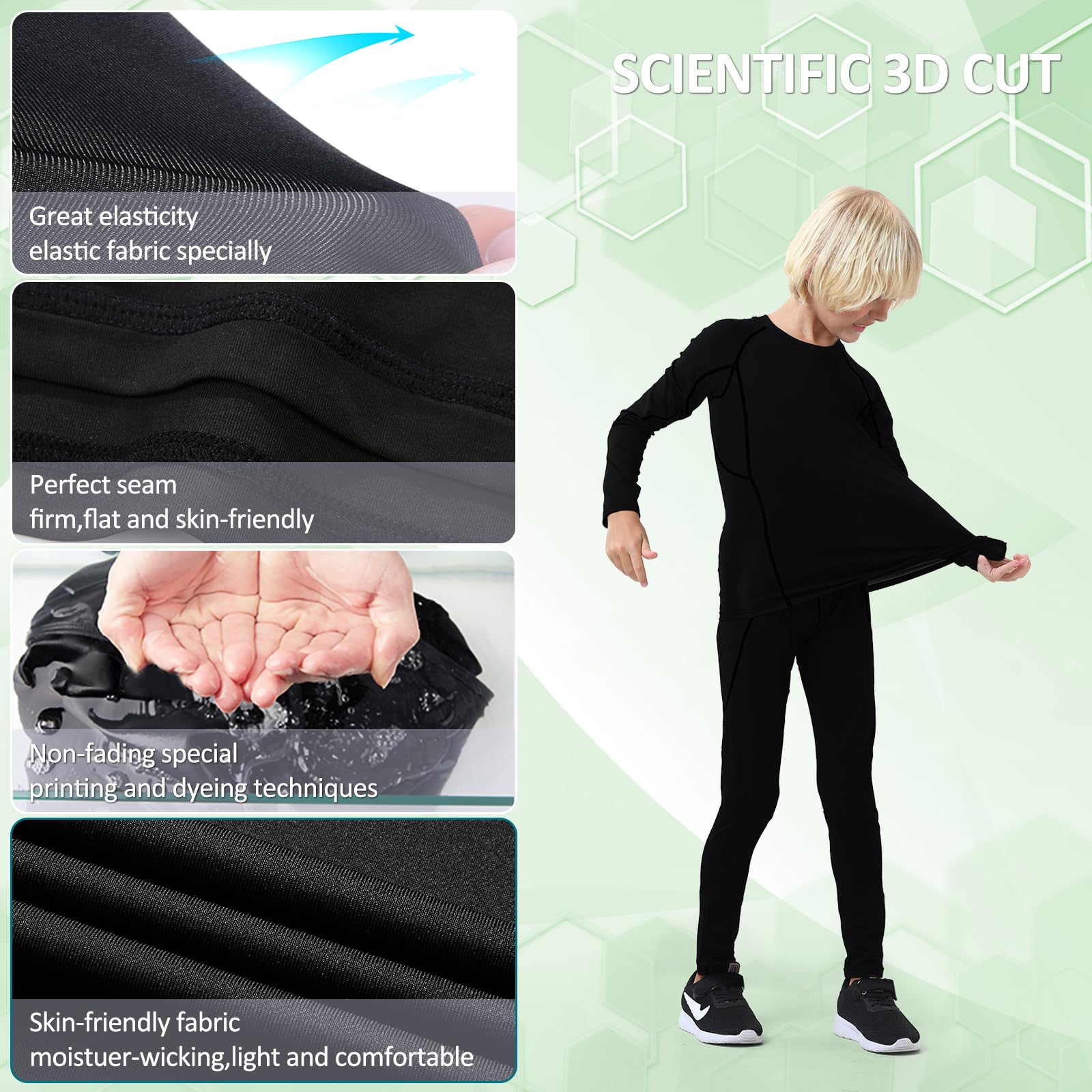 TBoonor Biancheria Intima Termica per Bambini Set di Biancheria Intima da Sci Bambini Funzionale Camicia Termico Pantaloni per Running Sport Invernali Ragazzi