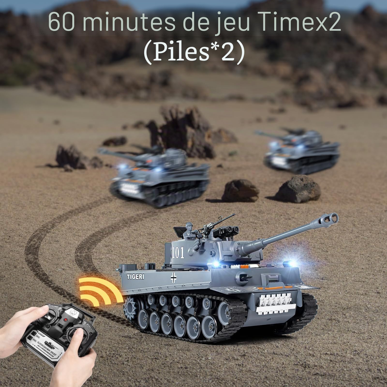Supdex Tank Telecommandé Tiger I 1/18, Réservoir Télécommande Modèle Blindé de Combat 2,4GHz, Modèle Char de Combat, Crawler Réservoir Télécommandé avec Tir et Sons Réalistes pour Enfants et Adultes
