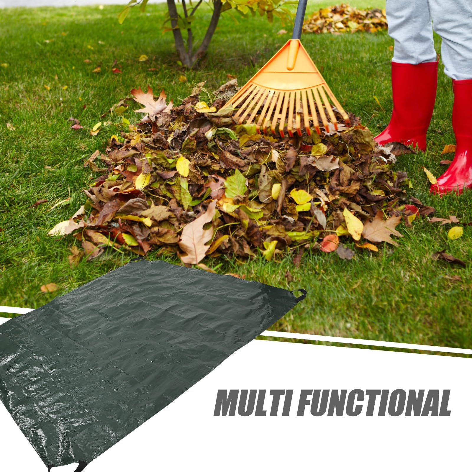 Bâche de Jardin Pliable 198X198 M en Polyéthylène Tissé Vert avec Poignées Paquet de Ramassage de Feuilles Robuste et Réutilisable pour Collecte de Déchets et Nettoyage