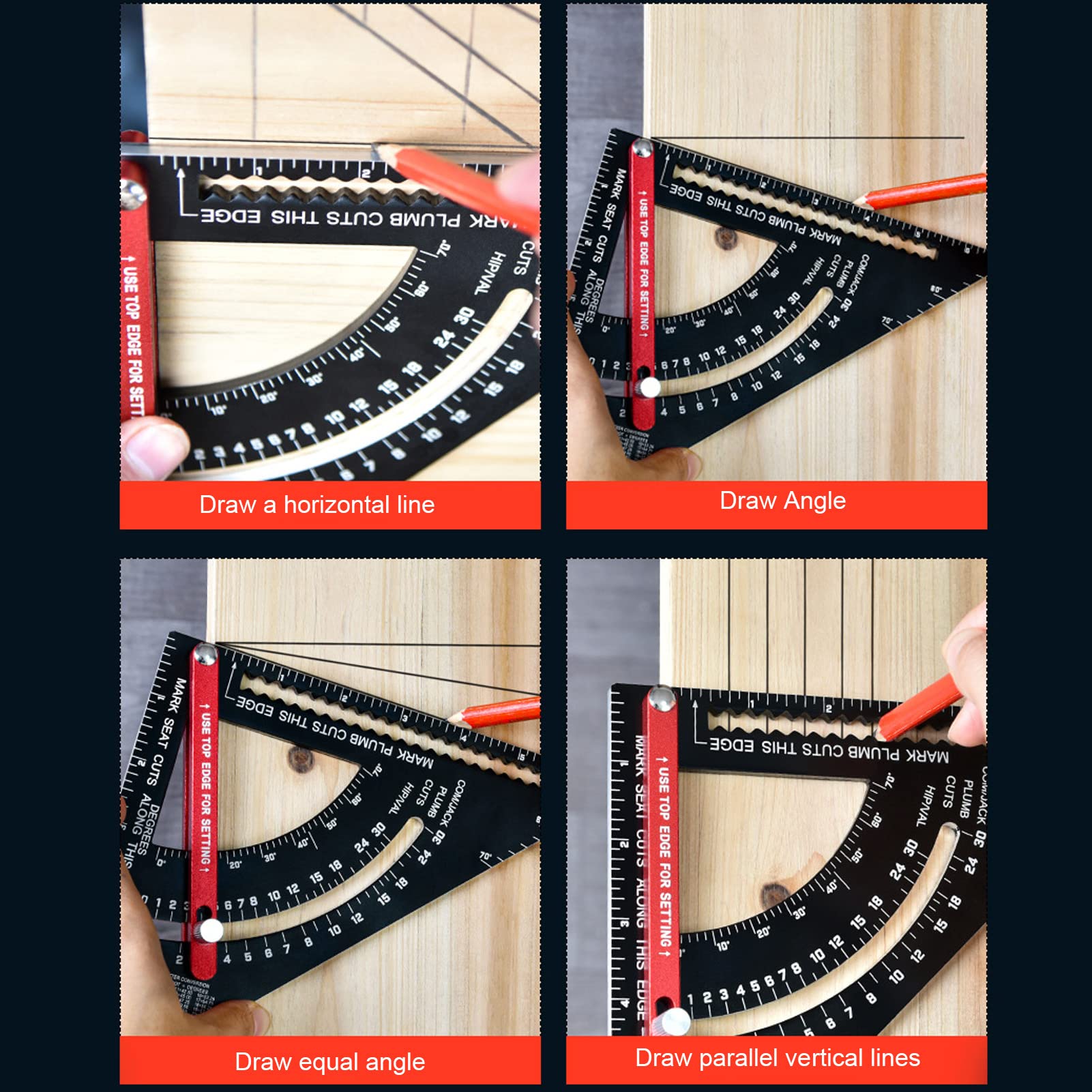 Escuadra de Carpintero, escuadra para Vigas de aleación de Aluminio de 7 Pulgadas, Regla Triangular de carpintería con goniómetro.