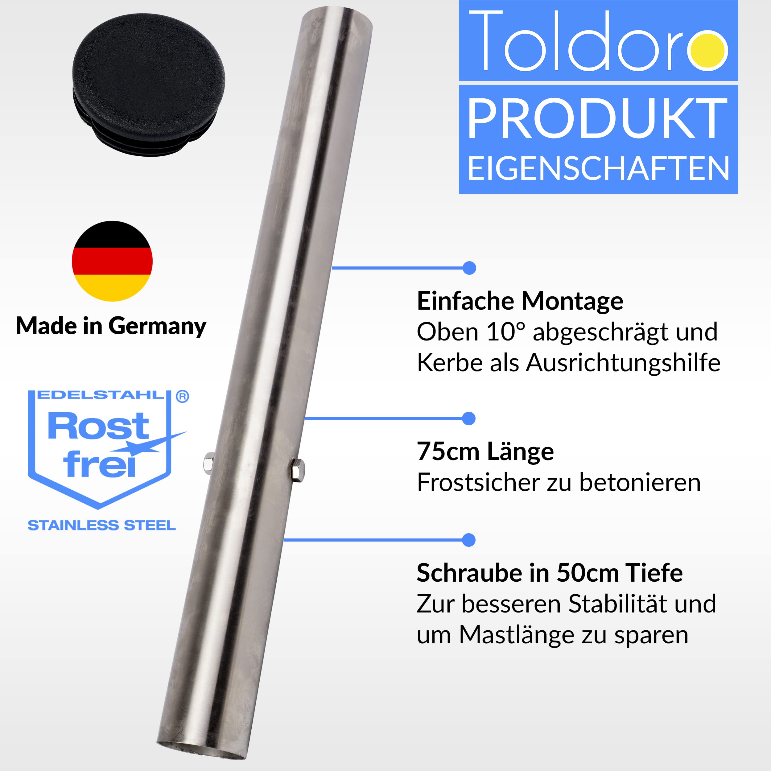Amazon.de: Toldoro Bodenhlse Sonnensegel fr Sonnensegelmast 70mm  Edelstahl Rostfrei V2A & Frostschutzsicher/Einfache Herausnahme der  Sonnensegel Stange & Masten incl. Abdeckkappe