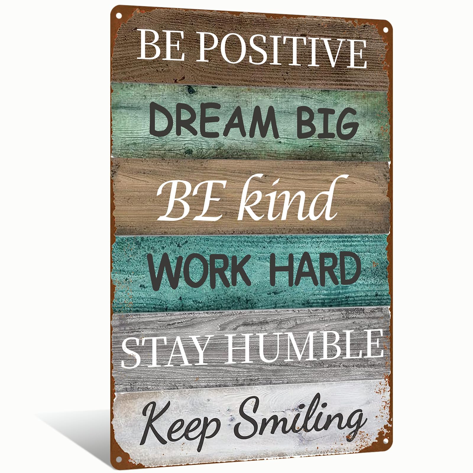 Be Positive Rustic Metal Wall Decor Vintage Inspirational Tin Sign Wall Art Positive Plaque with Quotes Motivational Quote Decor for Office Bedroom Living Room 8x12 Inch (2588)