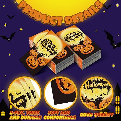 Miniatura 3 de 100 servilletas de papel de Halloween de 2 capas desechables para invitados, Halloween, hogar, baño, cena, cumpleaños, cocina, bebidas, fiesta de