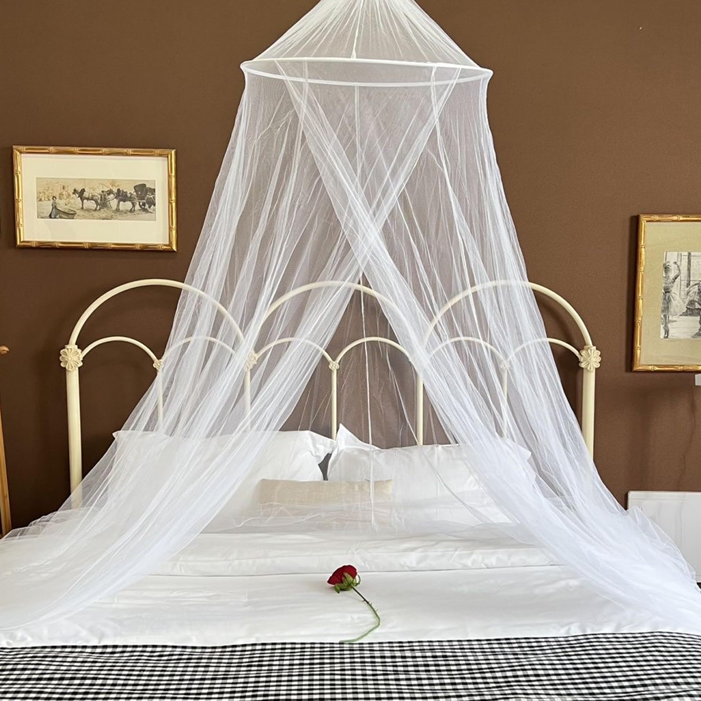 UrsoKuz Mosquito Net Bed Canopy for Girls - Queen Size Bed Curtains from Ceiling - Dome Hanging Netting for Baby Crib, Kids, and Adults - Indoor/Outdoor Picnic Decor - White