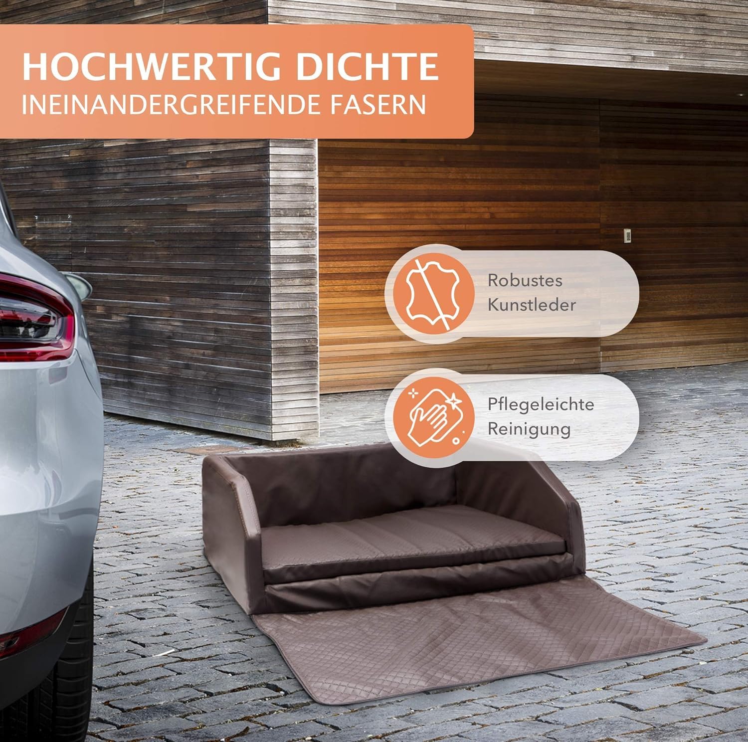 Mayaadi-Home Premium Hundebett - 100 x 80 x 38 cm | Hochwertiger Autositz für Deinen Hund | Autohundebett mit Schutzdecke, Kofferraum Bett aus Kunstleder | Travel Duo Schwarz-Dunkelgrau - L