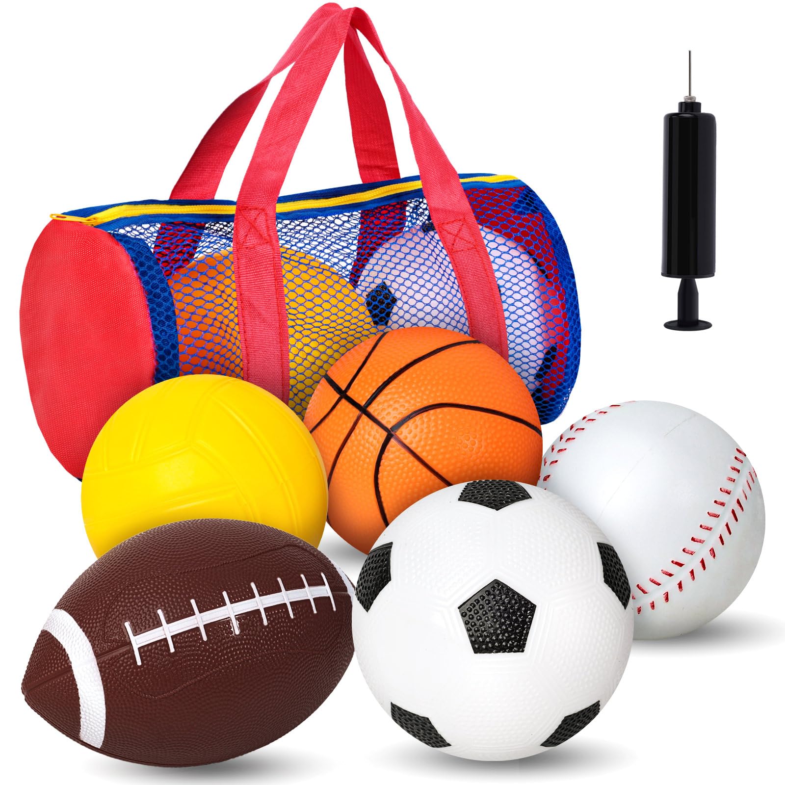 ShindelSports Balls with Bag, 5 Pcs Inflatable Balls Includes Soccer Ball, Basketball, Football, Baseball and Tennis Ball, for Kids and Toddlers Ages 1-3