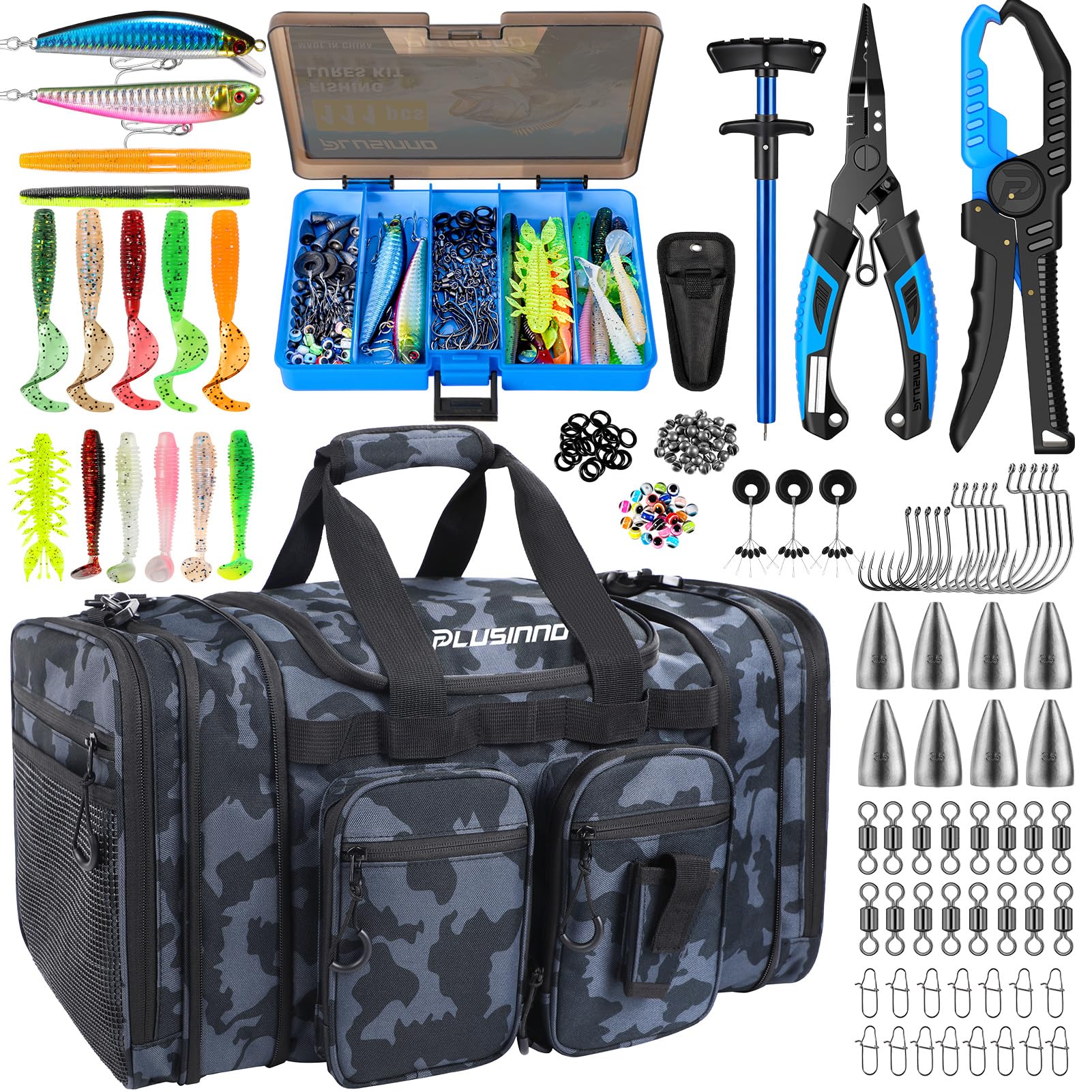 PLUSINNO Tackle Bag - Expandable Fishing Bag with fishing tools for Saltwater &amp; Freshwater - Water Resistant Fishing Gear Shoulder Bag For Men, All-purpose Carrying Bags for Outdoors
