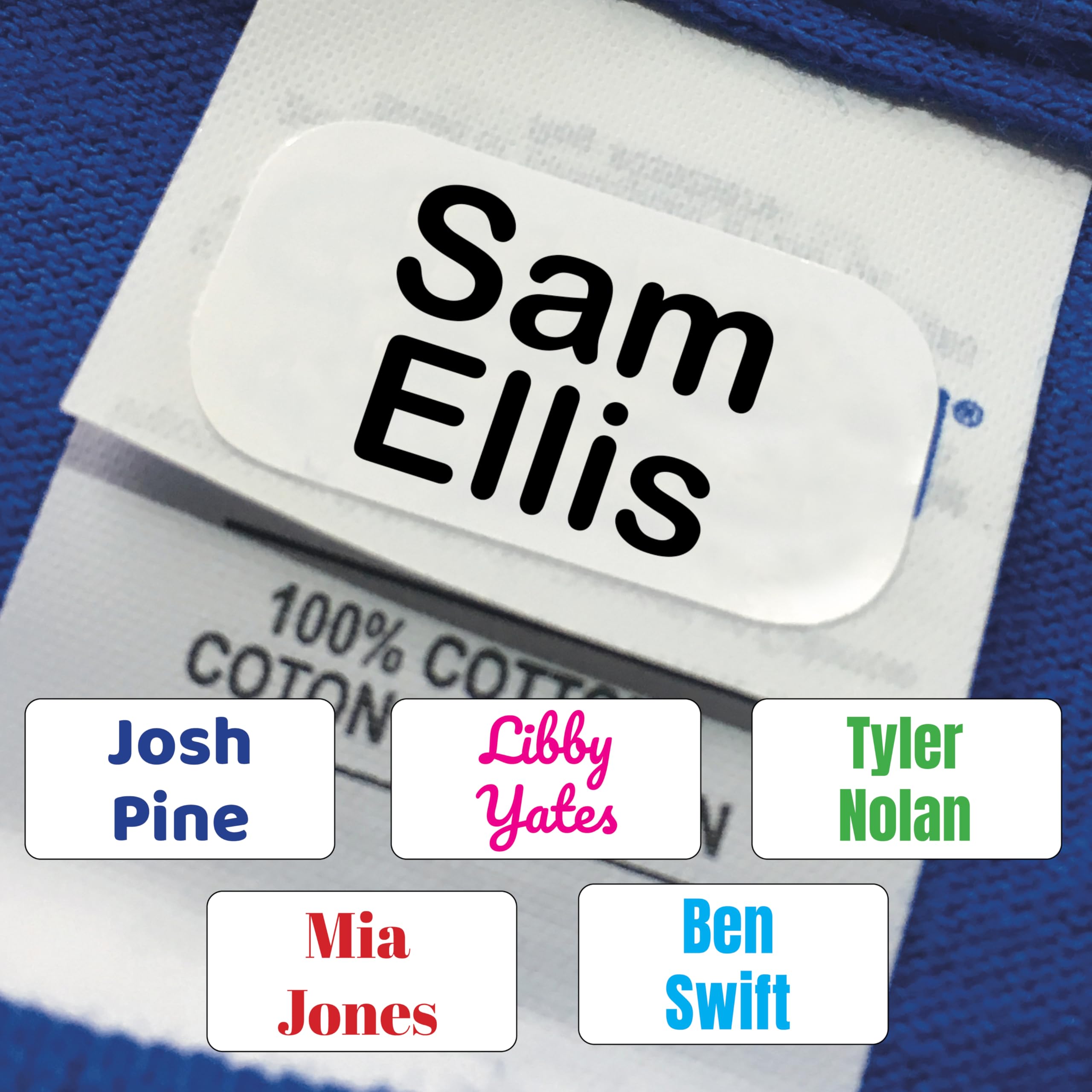 30 Personalised Stick On Name Labels for Clothes Kids, No Iron. Suitable for School Uniform, Name Tags, Nursery's, Care Home, Washing Machine and Dishwasher Proof
