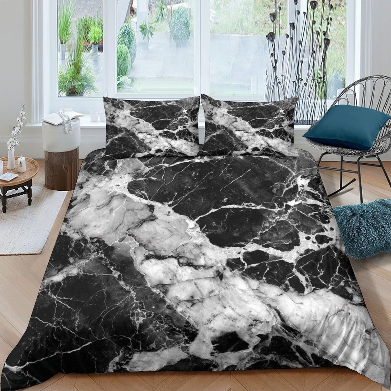 Ctjqhvkz Style-2 3D Printed Black Marble Fitted Sheet Microfiber Soft Decorative White Marble Bed Cover For Bedroom Guest Room Protection Single（135X200cm）