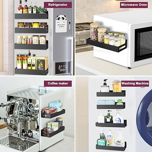 Miniatura 7 de HOPE & HARDY Paquete de 4 estantes magnéticos para especias para refrigerador, estante magnético de metal fuerte para refrigerador, organizador de