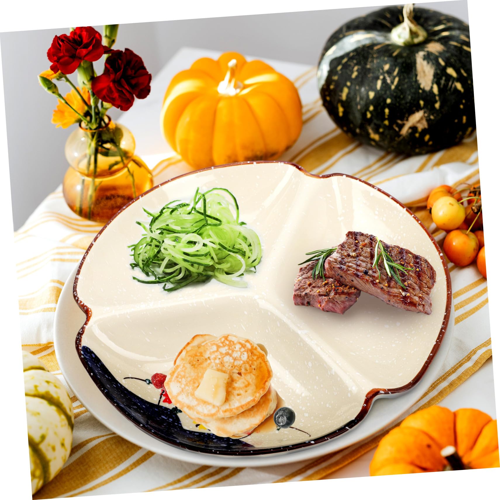Assiette Divisée Céramique Plateau Multi-compartiments pour Snacks et Fruits Plateau Portion Contrôle pour Usage Domestique et Hôtelier Surface Lisse