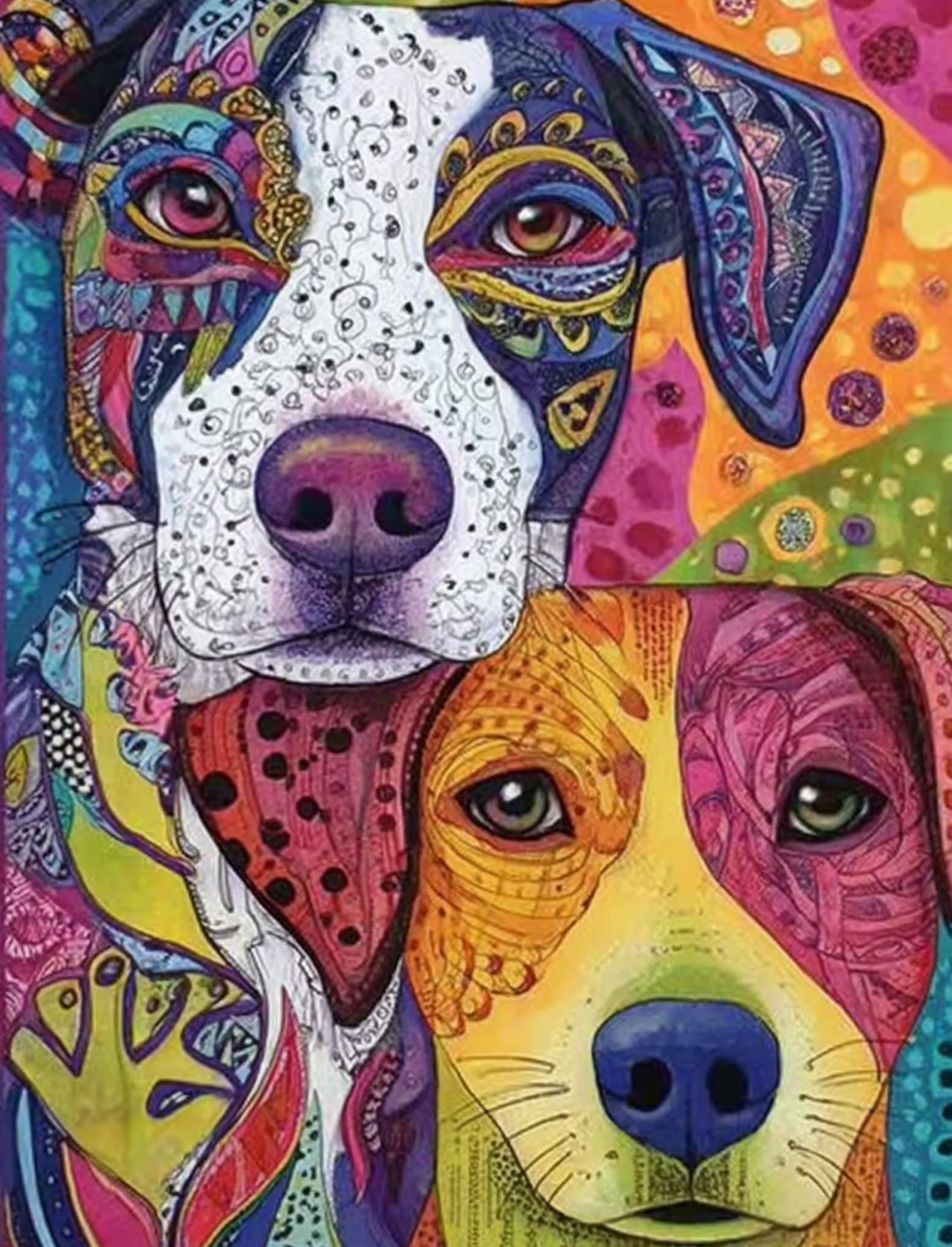 WANGWANGMIAO Paint by Number for Adults,Colorful Dogs Painting by Numbers DIY Canvas Crafts Kits for Relax and De-Stress Home Decoration Gift 16x20inch，with Frame