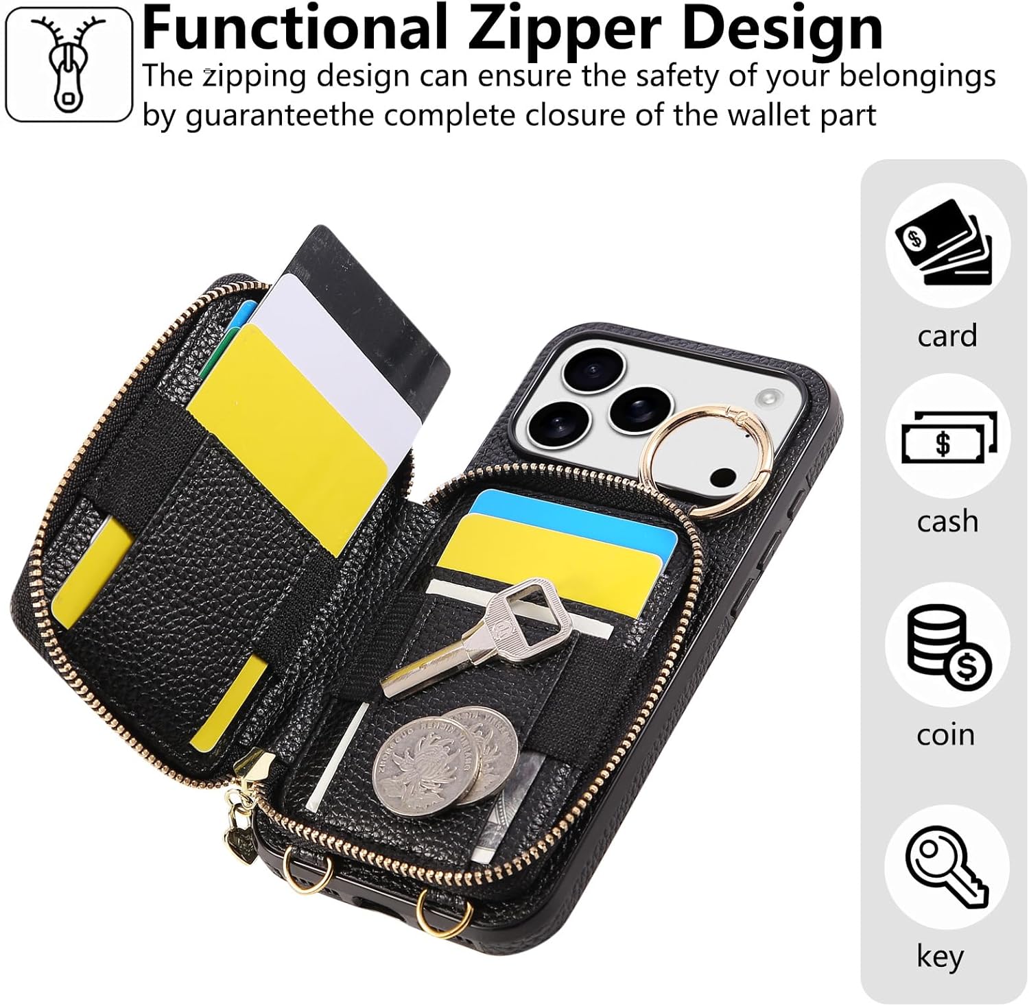 Crossbody Leather Case for iPhone 17/17 Air/17 Pro/17 Pro Max, Long Shoulder Strap Card Bag Case with Hanging Ring Shock Protection Cover Beige