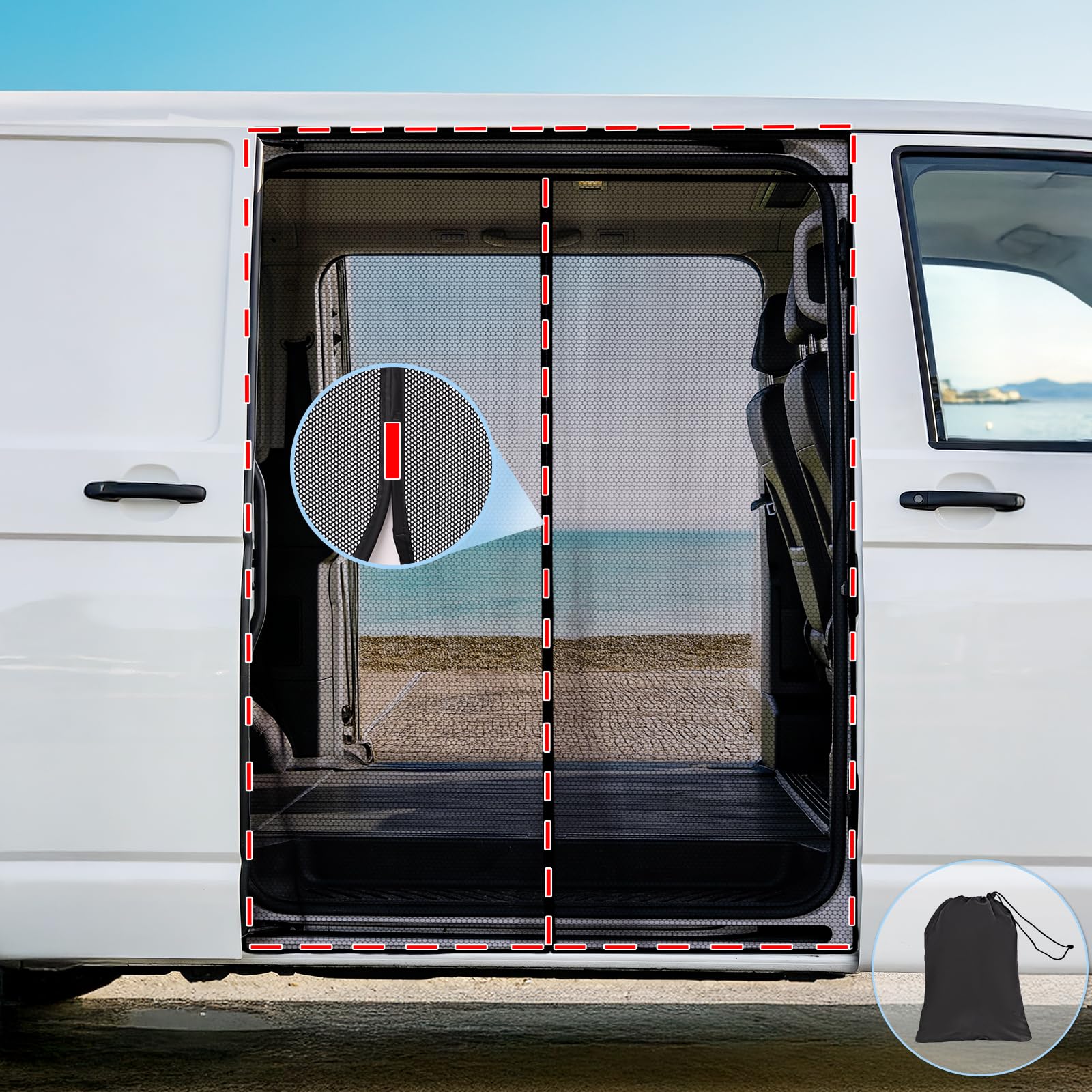XCBYT Mosquitera para Puerta Trasera de Coche Compatible con VW T5 T6, con Cremallera, mosquitera para Coche, protección Solar, magnética, Red de Sombra, Camping, mosquiteras de Viaje (magnética)