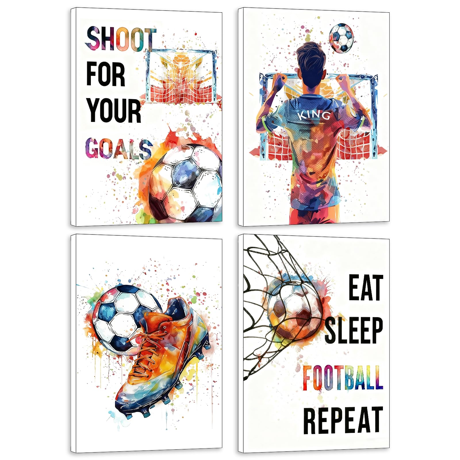 LUMIREX 4 Pcs Cool Football Posters Set, Watercolor Soccer Canvas Wall Art for Bedroom, Living Room, Home Decor, Unique Football Gifts for Boys, Girls, Teenagers