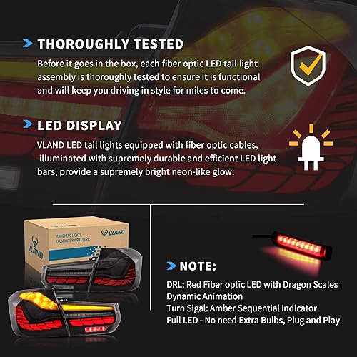 Miniatura 9 de VLAND Luces traseras OLED compatibles con BMW Serie 3 F30 F35 F80 6th Sedan 2013-2018 con señales de giro secuenciales ámbar e iluminación de LED