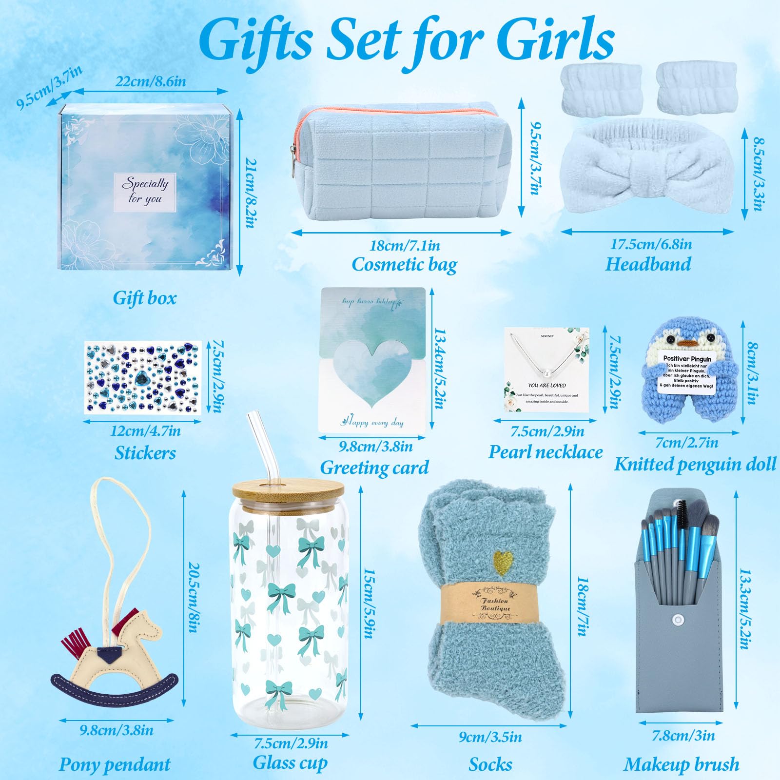 Regalos para niñas de 9 10 11 12 13 14 15 años, Regalo de cumpleaños o San Valentín, Set de regalo femenino con neceser, brochas de maquillaje y collar