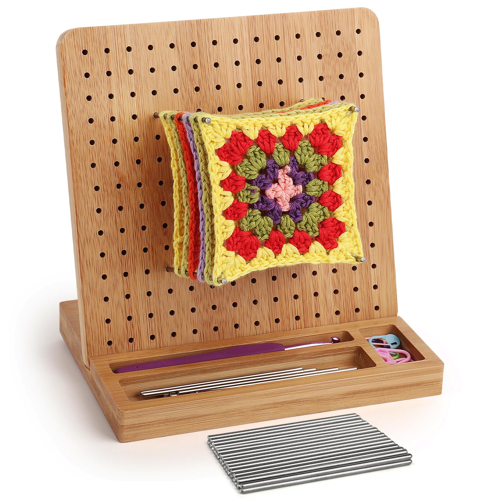Reessy Blocco Per Uncinetto 28cm: Tavola In Legno Con 441 Fori E Perni Per Quadrati Granny