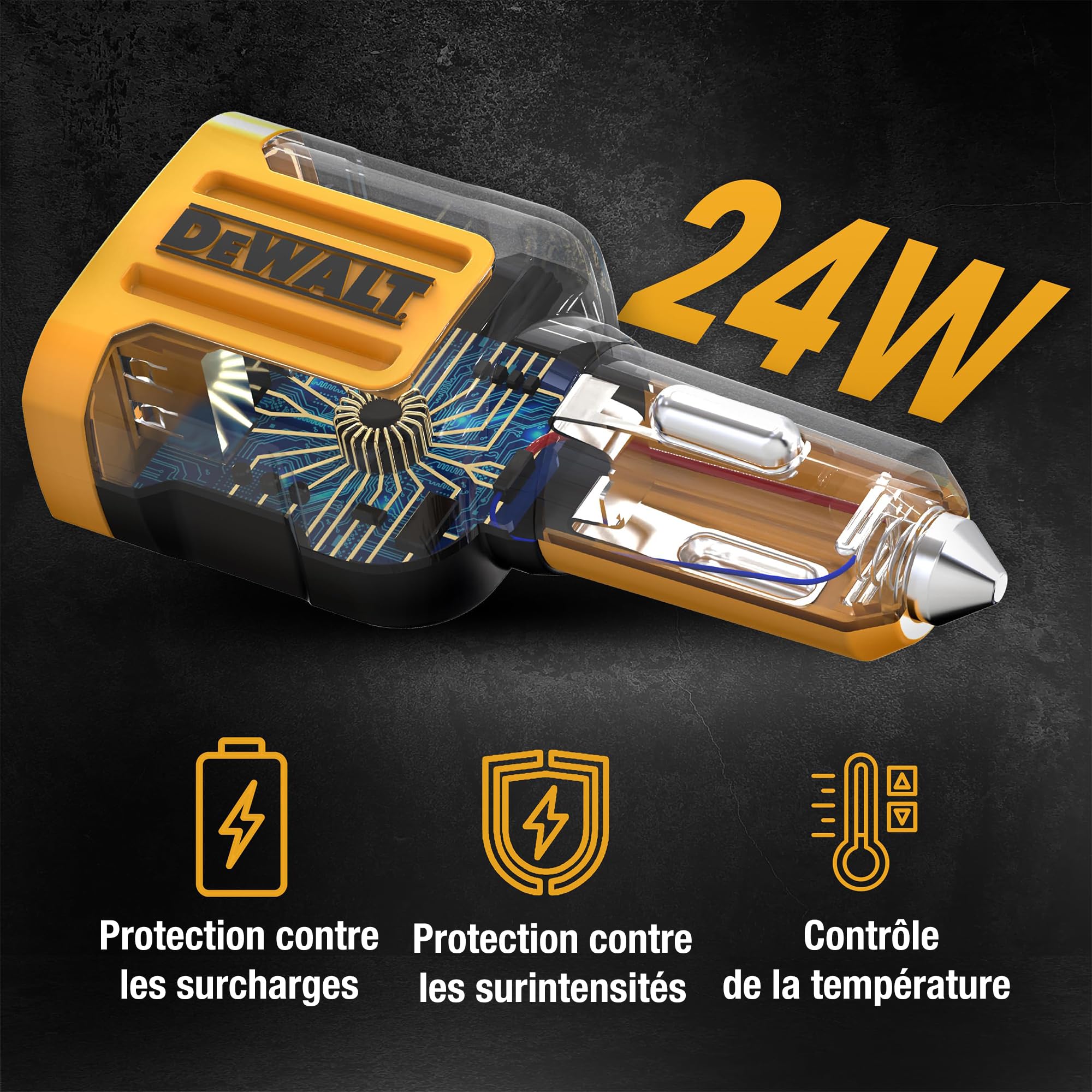 DEWALT Adaptateur Chargeur Voiture 24W USB, Allume-Cigare, Charge Rapide, Compatible iPhone, Samsung Galaxy, iPad
