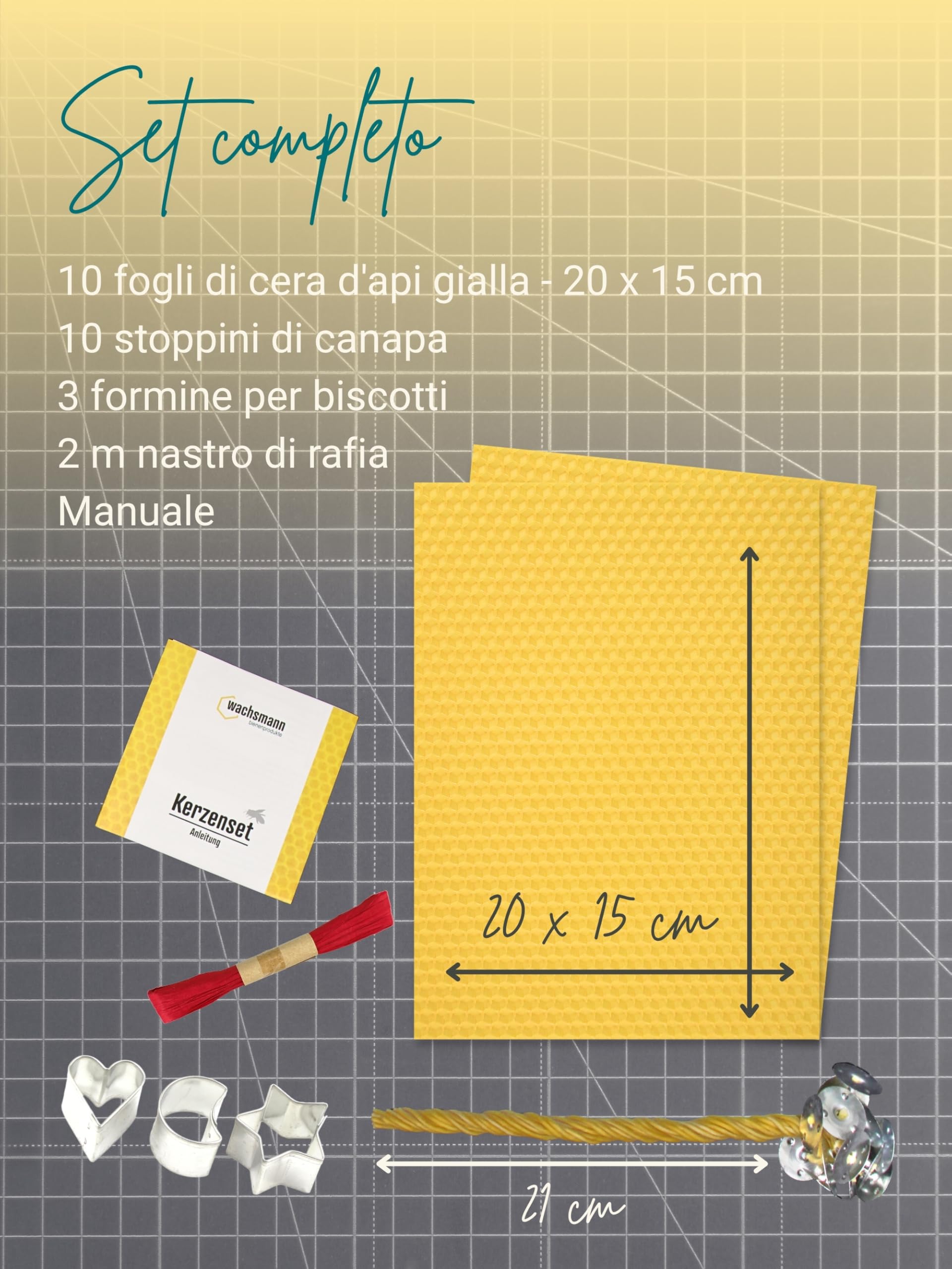 Wachsmann Set fai da te per candele in cera d’api, realizza 10 candele naturali, kit creativo colorato per bambini e adulti, lastre e stoppini inclusi, prodotto in Germania