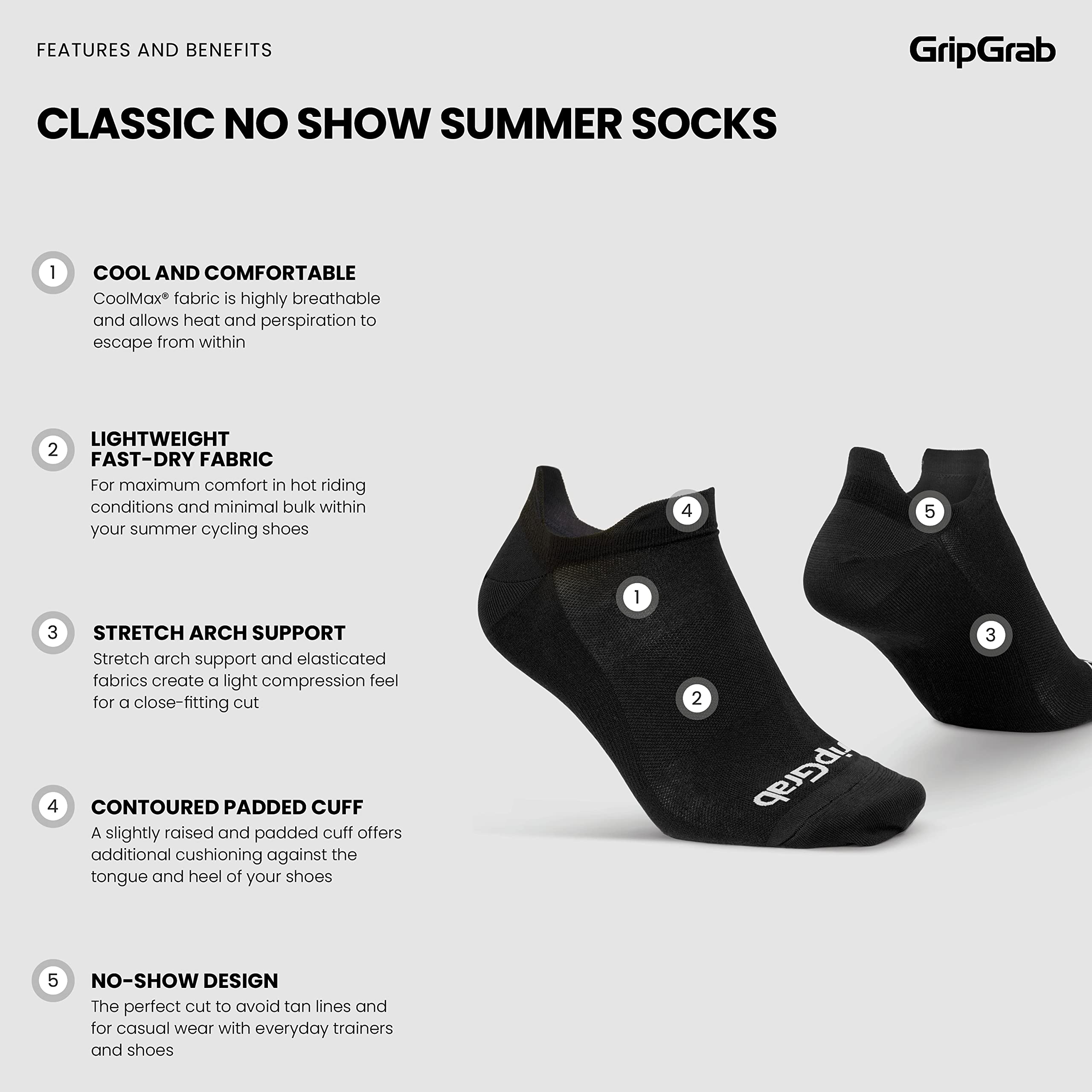 GripGrab Gripgrab Classic No Show Sommer skarpetki, 3 sztuki, uniseks, dla dorosłych, do sportów rowerowych (1 szt.)